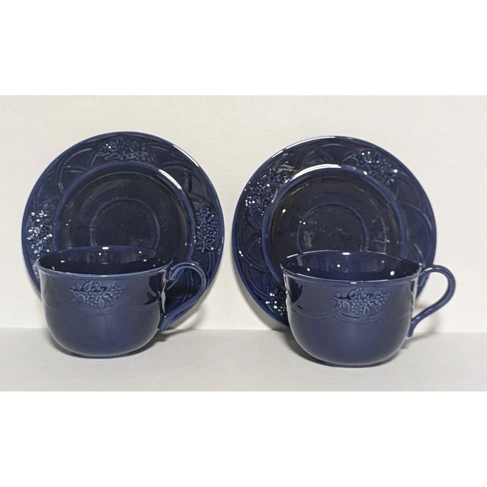 Jay Willfred Andrea‎ by Sadek Cobalt Blue Cup & Saucer (2) Floral Motif Portugal